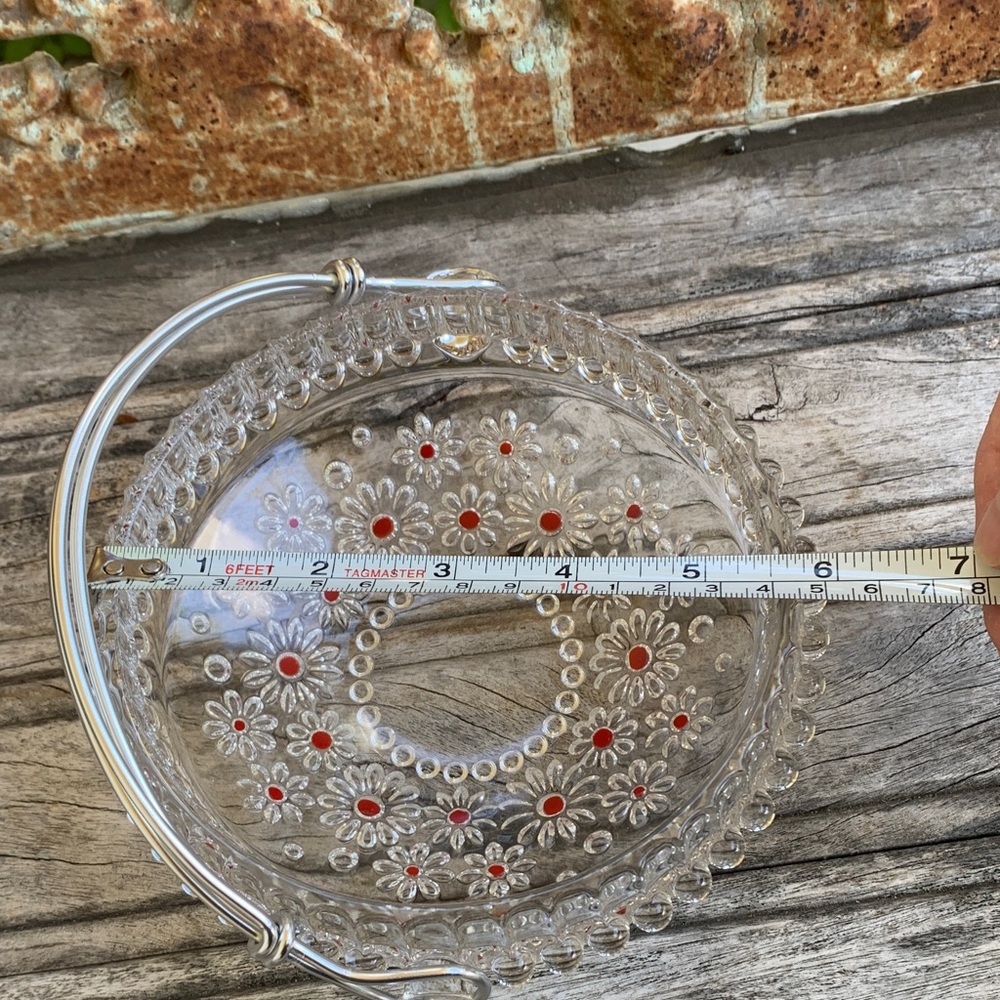 Vintage 70’s Walther Kristallglas Glass Daisy “Fabiola Basket Red Accent Dots - Picture 14 of 16